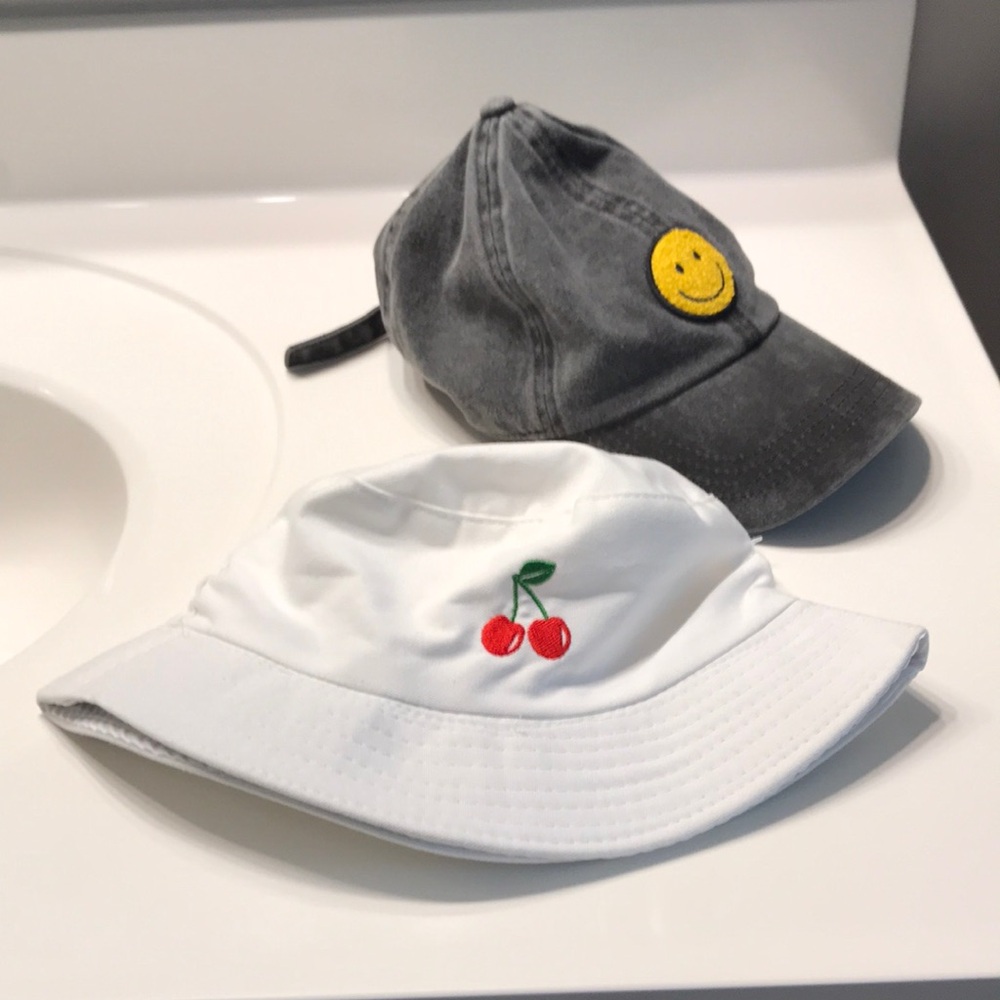 Cherry Embroidered White Bucket Hat